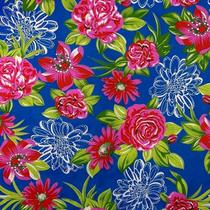 Tecido Chita Chitão Chitinha Festa Junina Estampado 2m x 1,50m Cor:Flor Rosa/Vermelho Fd Azul