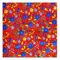Tecido chitão 100% poliéster 1.50mts/larg cor vermelho c/mini flores metro