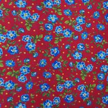 Tecido Chitinha Vermelho, Flores Azuis 50cm x 1,40m
