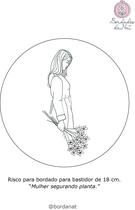 Tecido com risco para bordado livre com guia de pontos e tutoriais.