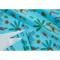 Tecido Corano Estampado Fauna Azul - 1,40m de Largura