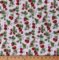 Tecido de algodão estampado com morangos, 112 cm de largura
