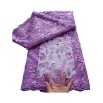 Tecido De Renda Com Lantejoulas Azuis Africanas 5 Jardas Alta Qualidade Renda De Seda Nigeriana