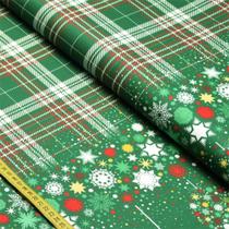 Tecido de Sarja Hidrorrepelente Natal : Põe na Mesa Barrado Bolas com Xadrez (0,50x1,75)