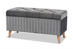 Tecido de veludo cinza Ottoman Baxton Studio Hanley de armazenamento Tecido de veludo cinza Ottoman Baxton Studio Hanley de armazenamento