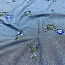 Tecido Denim Jeans Bordado Florzinhas 1,30m Para Roupas Conjuntos Femininos