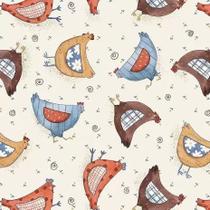 Tecido Digital Patchwork Galinhas Bege 0,50x1,50 Mts - Tricoline 100% Algodão