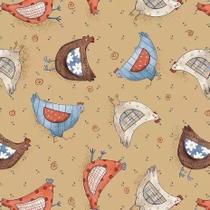 Tecido Digital Patchwork Galinhas Caramelo 0,50x1,50 Metros