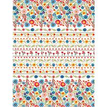 Tecido Estampado De Sarja - Primavera 3D Digital : Floral e Faixas (0,50x1,40)