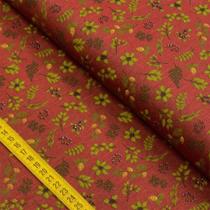 Tecido Estampado para Patchwor - Natal: Floral Azevinho Fundo Vinho (0,50X1,40)