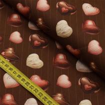 Tecido Estampado para Patchwork - Amor De Cupcakes : Bombom De Coração Chocolate (0,50x1,40) - Fabricart