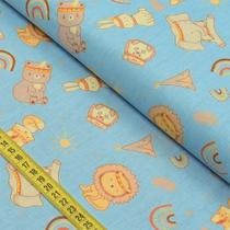 Tecido Estampado para Patchwork - Baby Tribe : Animals Fundo Azul Claro (0,50x1,40)