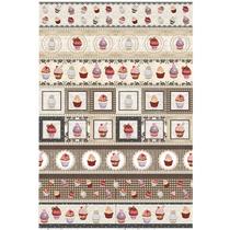 Tecido Estampado Para Patchwork - Barbecue By Senhora Dos Tecidos : Barrado De Faixas Cupcake (0,50x1,40)