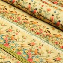 Tecido Estampado para Patchwork - Barrado : Pássaro e Flores (0,50x1,50) Tecido Estampado para Patchwork - Barrado : Pássaro e Flores (0,50x1,50)