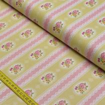 Tecido Estampado para Patchwork - Beautiful Smile: Moldura Creme (0,50x1,40)