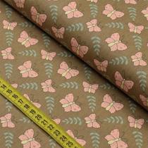 Tecido Estampado para Patchwork - Borboletando : Borboletando Fundo Marrom (0,50x1,40)