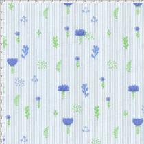 Tecido Estampado para Patchwork - Botânica Floral Azul com Listra (0,50x1,40)