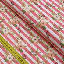 Tecido Estampado para Patchwork - Botânica: Floral Botânica Listrado (0,50x1,40)
