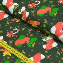 Tecido Estampado para Patchwork - Botas Noel (0,50x1,40)