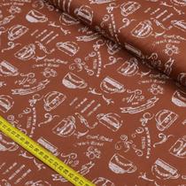 Tecido Estampado para Patchwork - Cafeteria: Coffe Fundo Marrom (0,50x1,50)