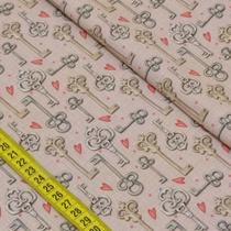 Tecido Estampado para Patchwork - Chaves e Cadeados: Chaves (0,50x1,40) Tecido Estampado para Patchwork - Chaves e Cadeados: Chaves (0,50x1,40)