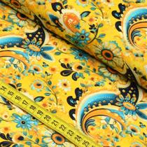 Tecido Estampado Para Patchwork - Clube Mais Criativo : Cashmere Amarelo (0,50x1,40)