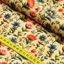 Tecido Estampado Para Patchwork - Clube Mais Criativo : Floral Azul com Ramos (0,50x1,40)