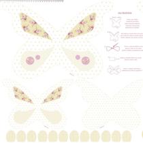 Tecido Estampado para Patchwork - Coração de Pano: Painel Borboleta Bege (0,64x1,48)