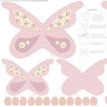 Tecido Estampado para Patchwork - Coração de Pano: Painel Borboleta Rosa (0,64x1,48)