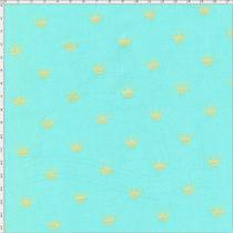 Tecido Estampado para Patchwork - Coroa Dourada Fundo Azul Tiffany Cor 01 (0,50x1,40)