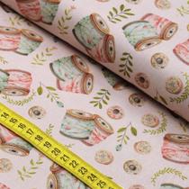 Tecido Estampado Para Patchwork - Costura Retrô : Fitas e Botões (0,50x1,50)