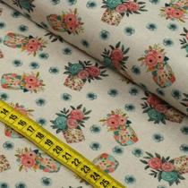 Tecido Estampado Para Patchwork - Costura Retrô : Potes com Flores (0,50x1,50)