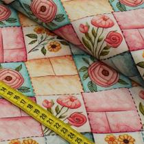 Tecido Estampado Para Patchwork - Costura Retrô : Quilt Diagonal (0,50x1,50)