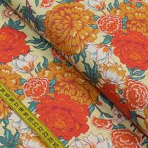 Tecido Estampado para Patchwork - Crisântemos : Floral Fundo Bege (0,50x1,40)