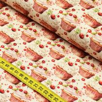 Tecido Estampado Para Patchwork - Cupcake De Cereja (0,50x1,50)