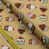 Tecido Estampado para Patchwork - Cupcakes : Cupcake Fundo Bege (0,50x1,40)