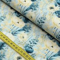 Tecido Estampado Para Patchwork - Devaneio Floral Azul 3 (0,50x1,50)