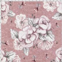 Tecido Estampado para Patchwork - Digital Bouquet Grande Rose Hexagonos (0,50x1,40)