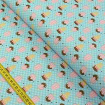 Tecido Estampado para Patchwork - Doçuras: Sorvetinhos Turquesa (0,50x1,40) Tecido Estampado para Patchwork - Doçuras: Sorvetinhos Turquesa (0,50x1,40)