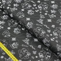 Tecido Estampado para Patchwork - Essentials Pirata Fundo Preto (0,50x1,50)