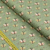 Tecido Estampado para Patchwork - Faça Você Mesmo : Mini Borboletas Verde (0,50x1,40)