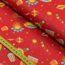 Tecido Estampado para Patchwork - Festa Junina : Junino Fundo Vermelho (0,50x1,40)