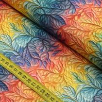 Tecido Estampado Para Patchwork - Flores Campestres Bordadas : Folhas Multicoloridas (0,50x1,50) - Fabricart