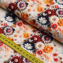 Tecido Estampado Para Patchwork - Flores De Papel : Floral Bordô Com Amarelo (0,50x1,40)