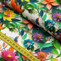 Tecido Estampado Para Patchwork - Flores De Papel : Floral Fundo Branco Com Borboletas (0,50x1,40)
