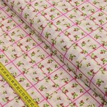 Tecido Estampado para Patchwork - Fresa : Morango com Xadrez Rosa (0,50x1,40)
