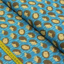 Tecido Estampado para Patchwork - Fun Animals: Porco Espinho Fundo Azul (0,50x1,50)