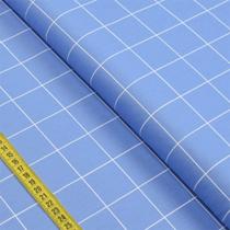 Tecido Estampado para Patchwork - Grid : Xadrez Branco com Fundo Azul (0,50x1,40)