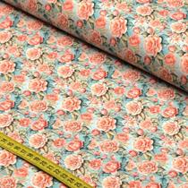 Tecido Estampado para Patchwork - Jardim de Rosas : Floral Camelias e Tulipas (0,50x1,50)