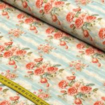 Tecido Estampado para Patchwork - Jardim de Rosas : Floral Camelias e Tulipas com Textura (0,50x1,50)